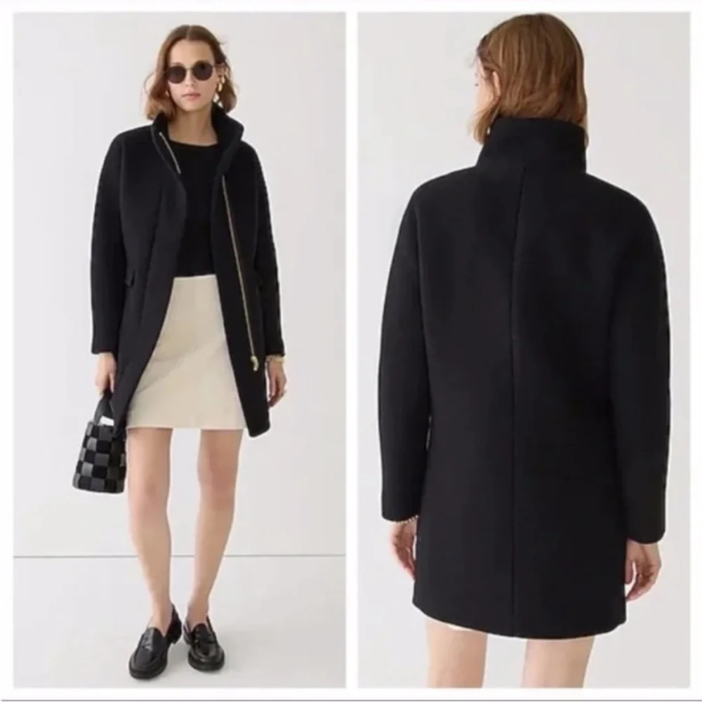 J.Crew Black Lodge Coat in Italian Stadium-Cloth Wool Sz 0